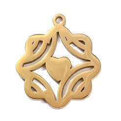 Golden 304 Stainless Steel Pendants, Flower with Heart Charms, Hand Polished, Ion Plating(IP), Golden, 22x20x1.4mm, Hole: 1.6mm