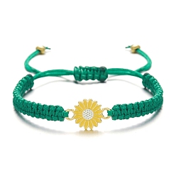 Зеленый Браслеты из сплава, воском шнура, маргаритка, зелёные, внутренний диаметр: 2-3/8 дюйм (6 см)