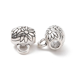 Antique Silver Tibetan Style Alloy Tube Bails, Loop Bails, Tube with Floral, Antique Silver, 10x8.5x7mm, Hole: 1.8mm, Inner Diameter: 3.2mm, 925pcs/1000g