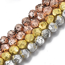 (52) Непрозрачная лаванда Гальванические бусины из натуральной лавы, круглые, граненые, неровный, разноцветные, 10~11x9~10 мм, отверстие : 1 мм, около 38~39 шт / нитка, 15.35 дюйм (39 см)