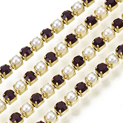 Аметист Цепочки из стразов, латунь , с абс пластмассовой имитационной жемчужиной, Цепочки со стразами в форме чашки , класс А, сырой (без покрытия), аметист, 2x2 мм, 4000 шт. Горный хрусталь / связка, около 32.8 футов (10 м) / пучок