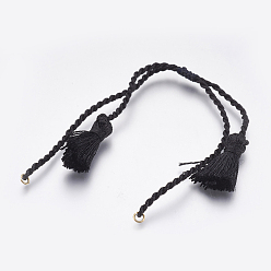 Schwarz Twisted Polyester Armbänder machen, mit Quaste und Messingfunden, Schwarz, 11 Zoll ~ 12-5/8 Zoll (28~32 cm), 2 mm, Bohrung: 2 mm