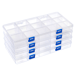 Clear Plastic Storage Case, 15 Grids, with Removable Dividers, for Small Parts, Hardware and Craft, Rectangle, Clear, 28.5x15.5x3cm