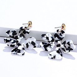 Черный Серьги-гвоздики из сплава и акрила, цветок, золотые, чёрные, 57x52 мм