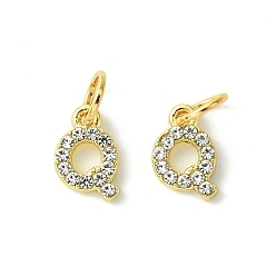 Letter Q Rack Plating Alloy Rhinestone Pendants, Cadmium Free & Lead Free, 26 Letter, Letter Q, 11x2~9x2mm, Hole: 3.5mm