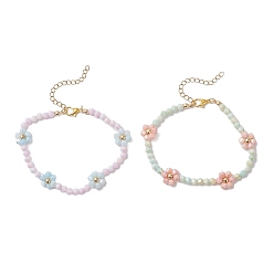 (52) Непрозрачная лаванда 2шт. наборы браслетов из цветочных стеклянных бусин, граненые, разноцветные, 7-7/8 дюйм (20 см)