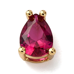 Средний Фиолетово-красный Подвески-слайдеры из латуни с микропаве из кубических цирконий в форме капли, долговечный, стойки покрытие, без кадмия и без свинца, реальный 18 k позолоченный, средне фиолетовый красный, 8.5x6.5x5.5 мм, отверстие : 5.5x2 мм