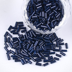 Прусский Синий Стеклярус, круглое отверстие, непрозрачных цветов, берлинская лазурь, 3~5x1.5~2 мм, отверстия: 0.8 мм, около 15000 шт / мешок