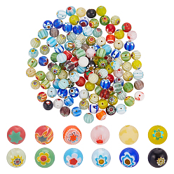 (52) Непрозрачная лаванда 120 шт. круглые стеклянные бусины миллефиори ручной работы, разноцветные, 8 мм, отверстие : 1 мм
