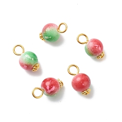 Golden Spray Painted Resin Charms, with Iron Loops, Two Tone, Red & Green, Round, Golden, 15x8.5mm, Hole: 3mm