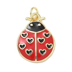 Настоящее золото 18K Латунь эмаль подвески, божья коровка, стойки покрытие, без свинца и без кадмия, долговечный, с целью перехода в кольце, реальный 18 k позолоченный, 19x14x2.5 мм, отверстие : 3.6 мм