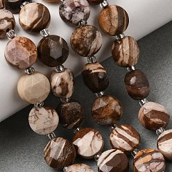 Natural Agate Natural Agate Beads Strands, Faceted Hexagonal Cut Coin Beads, with Seed Beads, 10~10.5x6~6.5mm, Hole: 1.2mm, about 15pcs/strand, 7.28''(18.5cm)~7.68''(19.5cm)