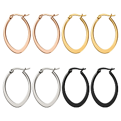 (52) Непрозрачная лаванда 4 пары 4 цвета серьги-кольца из нержавеющей стали, овальные, разноцветные, 33.5x2x21 мм, 1 пара / цвет