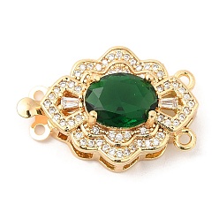 Rhombus Латунные застежки из прозрачного кубического циркония с микропаве, 2 нитей, 4-луночное, со стразами из зеленого стекла, ромб, 17x25.5x9.5 мм, отверстие : 1.4 мм