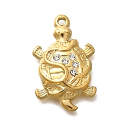Настоящее золото 18K 304 подвески из нержавеющей стали, со стразами, ионное покрытие (ip), черепаха, реальный 18 k позолоченный, 27.5x17x4.5 мм, отверстие : 1.5 мм