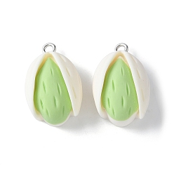 Food Непрозрачные подвески смолы, фисташковые прелести, с платиновыми железными петлями, светло-зеленый, 24x15x10.5 мм, отверстие : 2 мм