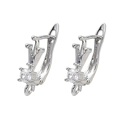 Платина Латунные серьги-кольца из прозрачного кубического циркония, без кадмия и без свинца, долговечный, стойки покрытие, запереть, с петлей, платина, 20x5.5x12 мм, отверстие : 1.5 мм, штифты : 1 мм