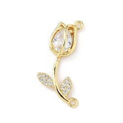 Прозрачный Латунные микропаве прозрачные подвески с фианитом, тюльпан, без свинца и без кадмия, долговечный, стойки покрытие, реальный 18 k позолоченный, прозрачные, 27x13.5x6 мм, отверстие : 1.4~1.5 мм