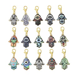 (52) Непрозрачная лаванда 15 шт. подвеска в виде хамсы из сплава и эмали, Сплав с застежками когтя омара, разноцветные, 36 мм