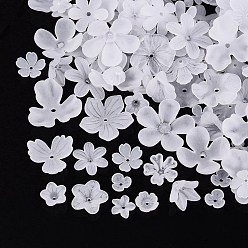 WhiteSmoke Frosted Acrylic Bead Caps, Flower, WhiteSmoke, 9~27x9~28x2.5~14mm, Hole: 1.4~2mm, about 1046pcs/500g