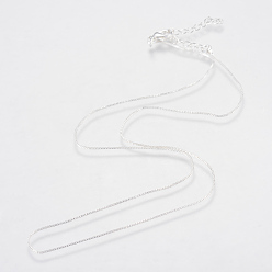 Silver Brass Box Chains Necklaces, with Lobster Clasps, Silver Color Plated, 15.7 inch(40cm)x0.6mm