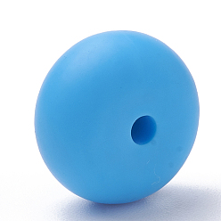 Deep Sky Blue Food Grade Eco-Friendly Silicone Beads, Chewing Beads For Teethers, DIY Nursing Necklaces Making, Rondelle, Deep Sky Blue, 14x8mm, Hole: 3mm