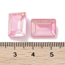 Light Rose Glass Rhinestone Cabochons, Point Back & Back Plated, Faceted, Rectangle, Light Rose, 14x10x5.5mm