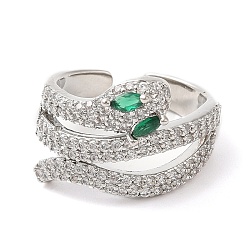 Платина Открытые манжеты в виде змеи с кубическим цирконием, латунное полое кольцо, без кадмия и без свинца, платина, размер США 5 3/4 (16.3 мм)