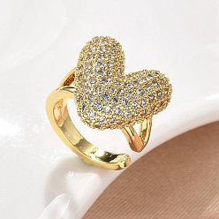 Настоящее золото 18K Латунные серьги-манжеты из прозрачного кубического циркония, стойки покрытие, долговечный, без свинца и без кадмия, сердце, реальный 18 k позолоченный, 16x14.5 мм