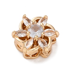 Золотой Стойки обшивки латунь микро проложить кубического циркония бусы, со стеклом, долговечный, без свинца и без кадмия, цветок, золотые, 10x12x7 мм, отверстие : 1.8 мм