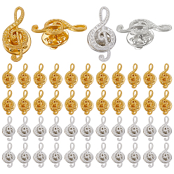 Золотой & Серебряный 60 шт. 2 цветные броши из сплава в виде музыкальных нот, железные булавки на лацкан для рюкзака, золотой и серебряный, 22 мм, 30 шт / цвет