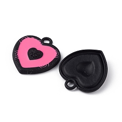 Pink Spray Painted Alloy Pendants, Heart with Flower Charm, Pink, 21x19x3mm, Hole: 2mm