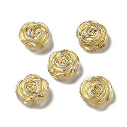 Or Perles acryliques plaquées, métal doré enlaça, fleur rose, or, 17x8mm, Trou: 2mm