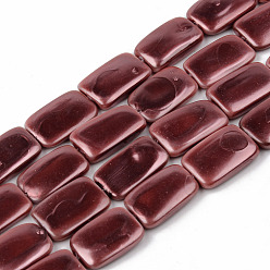 Dark Red Electroplate Natural Freshwater Shell Beads Strands, Rectangle, Dark Red, 15~16x10x3mm, Hole: 1mm, about 26pcs/strand, 16.14 inch(41cm)