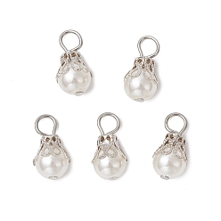 Платина Круглые акриловые подвески с имитацией жемчуга, с железной фурнитурой, платина, 16.5x8.5 мм, отверстие : 3.5 мм
