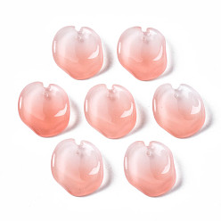 Light Coral Two Tone Spray Painted Glass Pendants, Petal, Light Coral, 20~21x18~19x7~8mm, Hole: 1mm