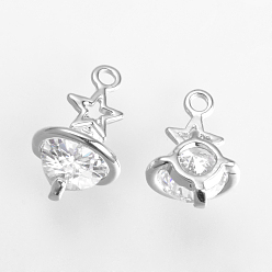 Платина Латуни циркония кубической подвески, без кадмия, без никеля и без свинца, звезда, платина, 17x11x10 мм, отверстие : 1 мм