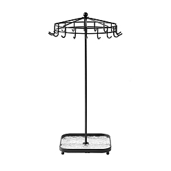 Черный Вращающиеся железные стенды для ожерелий с подносами, органайзер для ювелирных изделий держатель для ожерелий колец браслетов, чёрные, 13.5x13.5x35 см