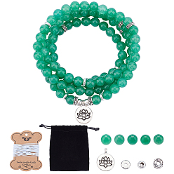 Зеленый Авантюрин Наборы для изготовления браслетов в стиле буддийской обертки своими руками, в том числе бусины из натурального зеленого авантюрина, эластичные шнуры, подвески и бусины из сплава в тибетском стиле, 8 мм, отверстие : 0.8~1 мм, 100 шт / комплект