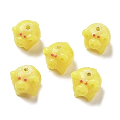 Желтый Бусины лэмпворк , свинья, желтые, 14.5~15x15.5~16x18.5~20 мм, отверстие : 2.5 мм