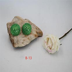 Зеленый лайм Полукруглые серьги-гвоздики из сплава со стразами, со стеклом, платина, зеленый лайм, 40x40 мм