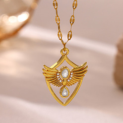 Wing 304 Colliers pendentifs en acier inoxydable avec strass en cristal, or, ailier, 14.96 pouce (38 cm), pendentif: 18x19 mm