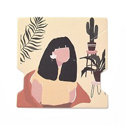 Фора Бумажные карты дисплей ювелирных изделий, карты держателя серьги ожерелья, квадрат с женским узором, оранжевые, 7.4x7.4x0.03 см, отверстие : 1 мм