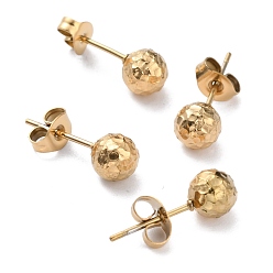 Золотой Текстурированная круглая бусина с ионным покрытием (ip) 304 детали серьги-гвоздики из нержавеющей стали, с ушными гайками / серьгами и отверстием, золотые, 17x6 мм, штифты : 0.8 мм