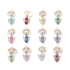 Бирюза 12шт. подвески из ракушек, ангел, с синтетическими бирюзовыми бусинами и 304 петлей из нержавеющей стали, бирюзовые, 40~41x21~26x8~9 мм, отверстие : 2.5x3 мм