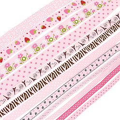 Pink Печатные ленты из полиэфирного гроссгрена, для подарочной упаковки, аксессуары для бантиков для волос, розовые, 920x9~25x0.35 мм, около 12 шт / упаковка