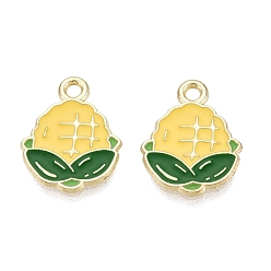 Oro Colgantes de la aleación del esmalte, encantos de maíz, dorado, 15x12x1 mm, agujero: 1.6 mm