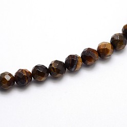 Œil De Tigre Qualité naturelle ab tigre jaune perles rondes d'oeil brins, facette, 8mm, Trou: 1mm, Environ 48 pcs/chapelet, 15.5 pouce