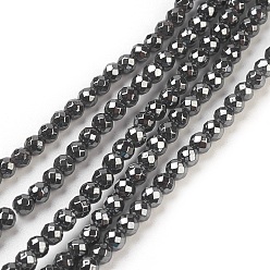 Black Non-Magnetic Synthetic Hematite Beads Strands, Faceted, Round, Black, about 3mm in diameter, hole:1mm, 138pcs/strand, 16 inch