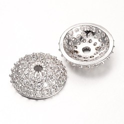 Platinum Apetalous Half Round/Dome Brass Micro Pave Cubic Zirconia Bead Caps, Platinum, 11x3mm, Hole: 1mm